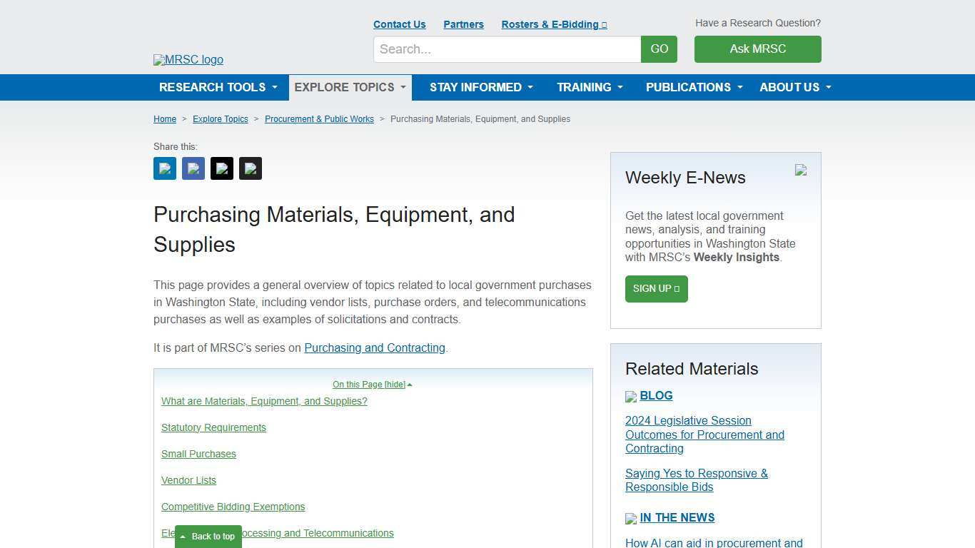 MRSC - Purchasing Materials, Equipment, and Supplies